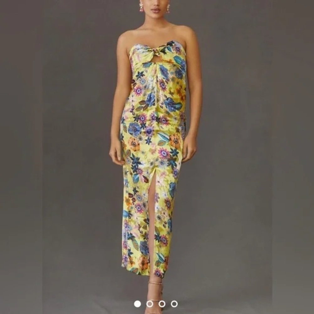 Anthropologie Yellow Floral Strapless Dress